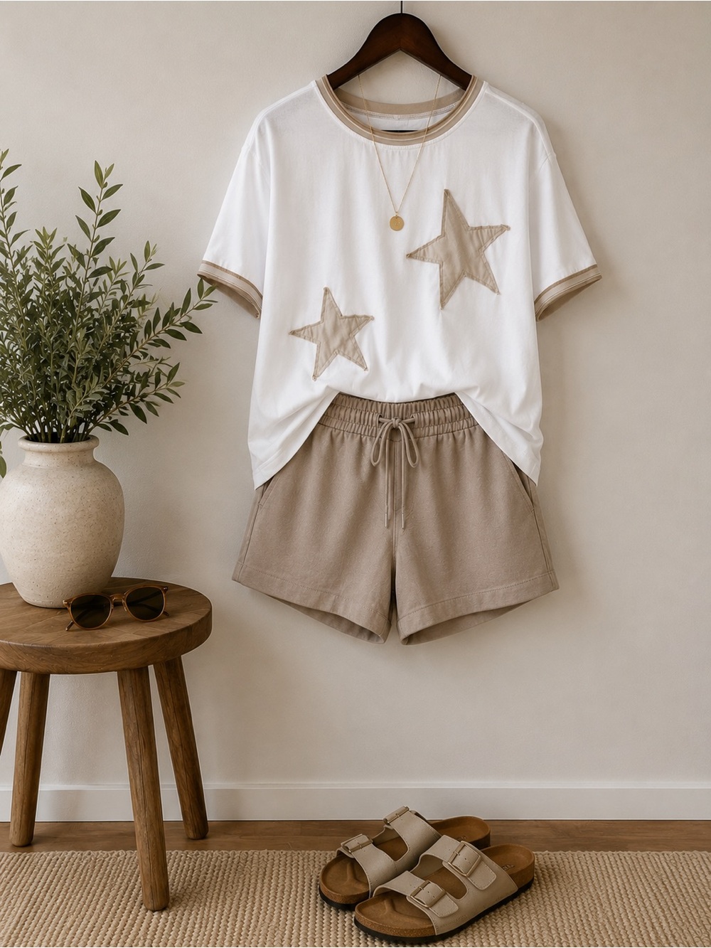 Boutique Oversized Star Tunic Top | Cream & Taupe | Pockets | Small
